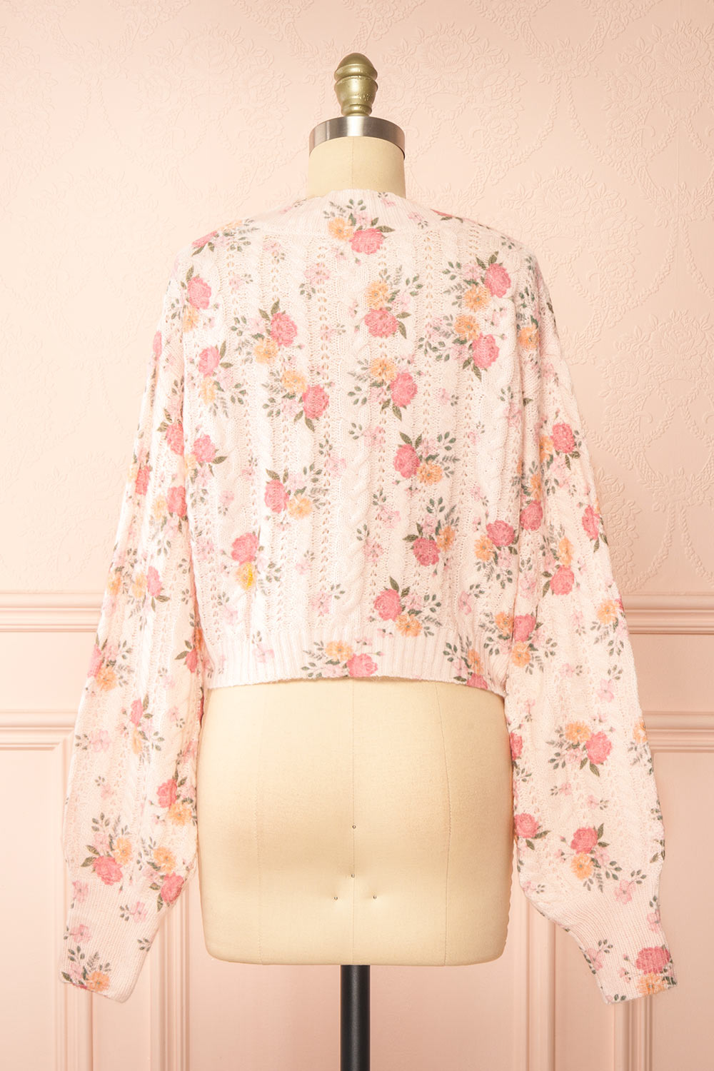 Thekia Pink Cropped Floral Knit Cardigan | Boutique 1861  back view