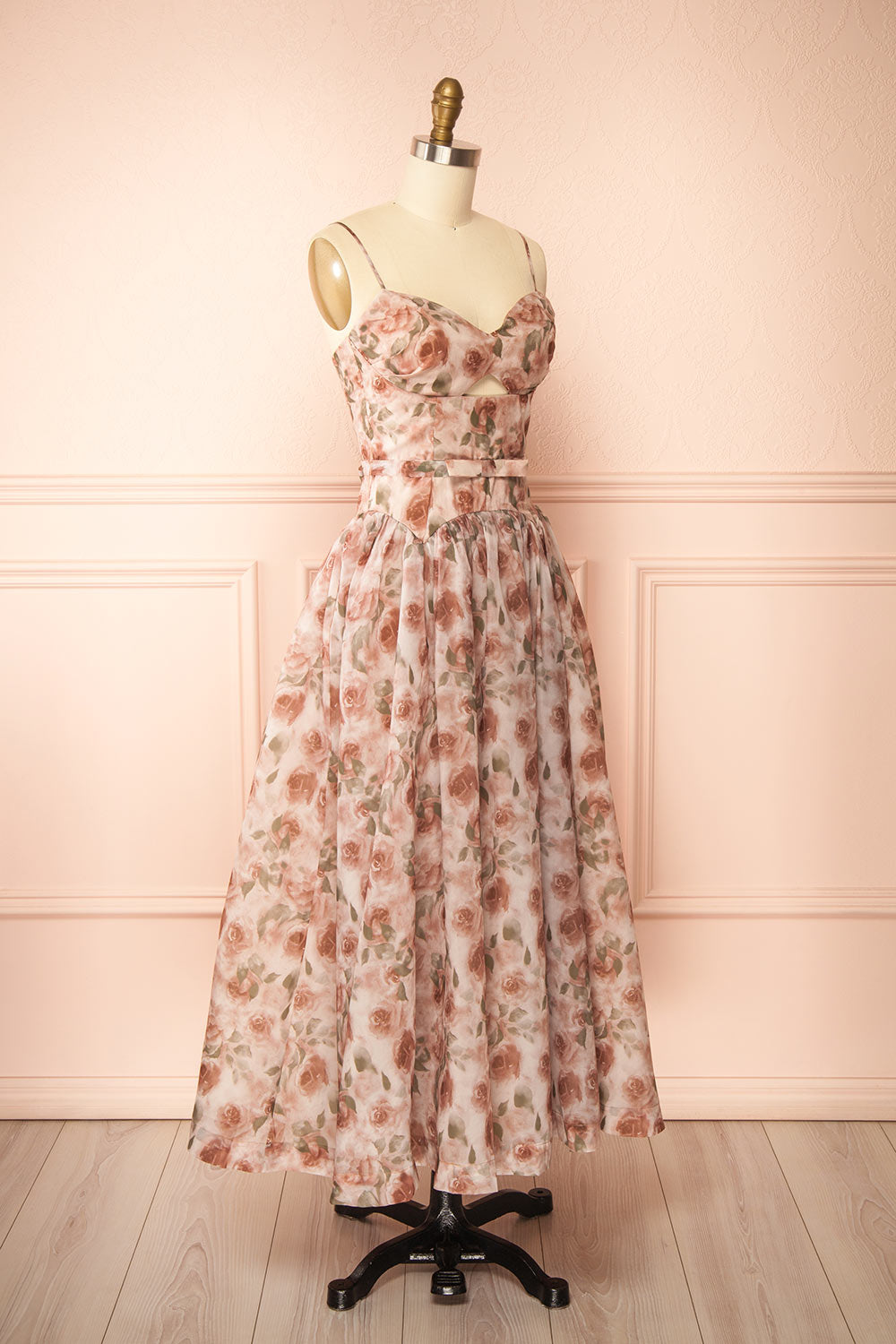 Themis Long Floral Dress with Sweetheart Neckline | Boutique 1861 side view