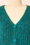 Thessi Green Button-Up Thick Knit Cardigan | Boutique 1861 front close-up