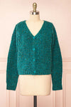 Thessi Green Button-Up Thick Knit Cardigan | Boutique 1861 front view