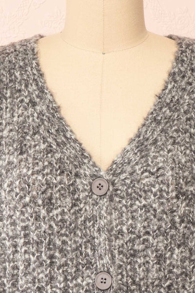 Thessi Grey Button-Up Thick Knit Cardigan | Boutique 1861 front close-up