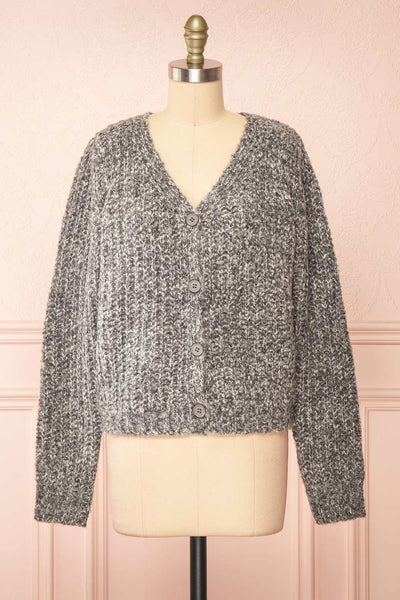 Thessi Grey Button-Up Thick Knit Cardigan | Boutique 1861 front view