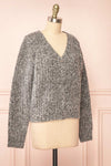 Thessi Grey Button-Up Thick Knit Cardigan | Boutique 1861 side view