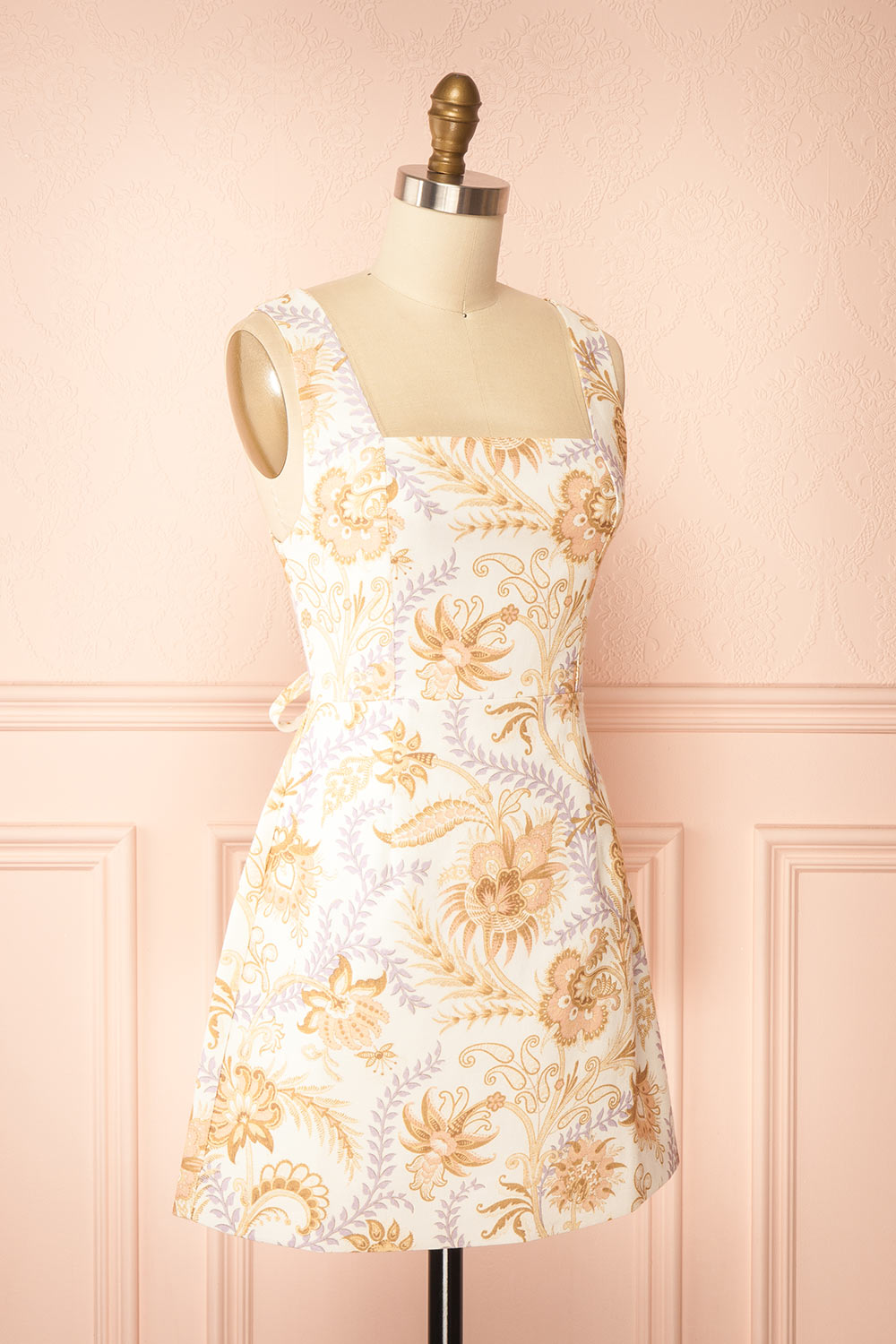 Thomasina Floral Short Dress with Lace-up Back | Boutique 1861 side view