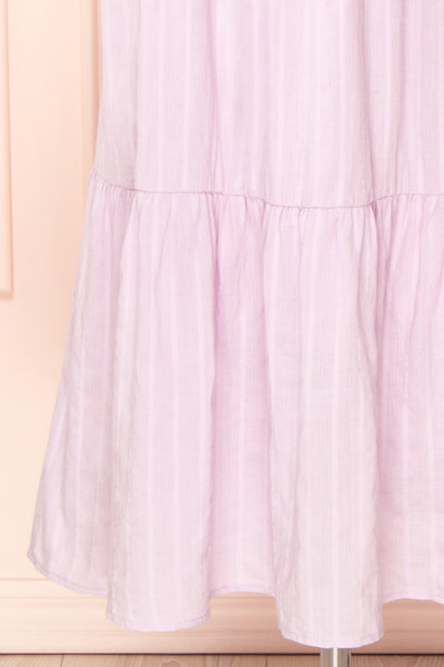 Thora Lilac Midi Dress w/ Floral Embroidery | Boutique 1861 bottom close-up