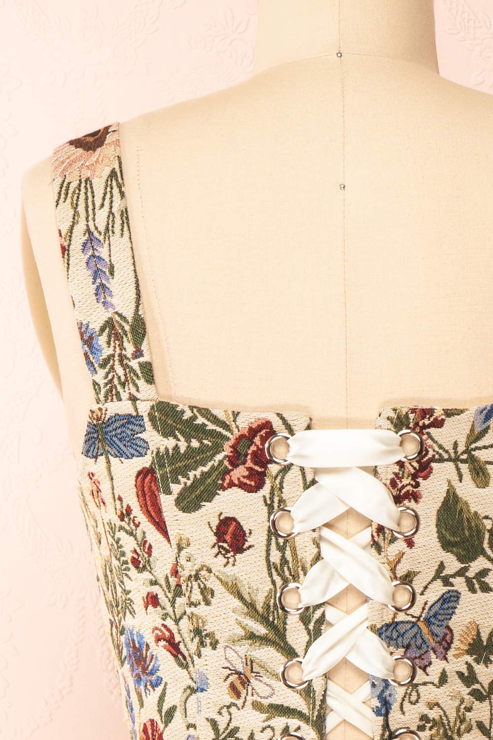 Thorence Cropped Floral Corset Top | Boutique 1861 back close-up