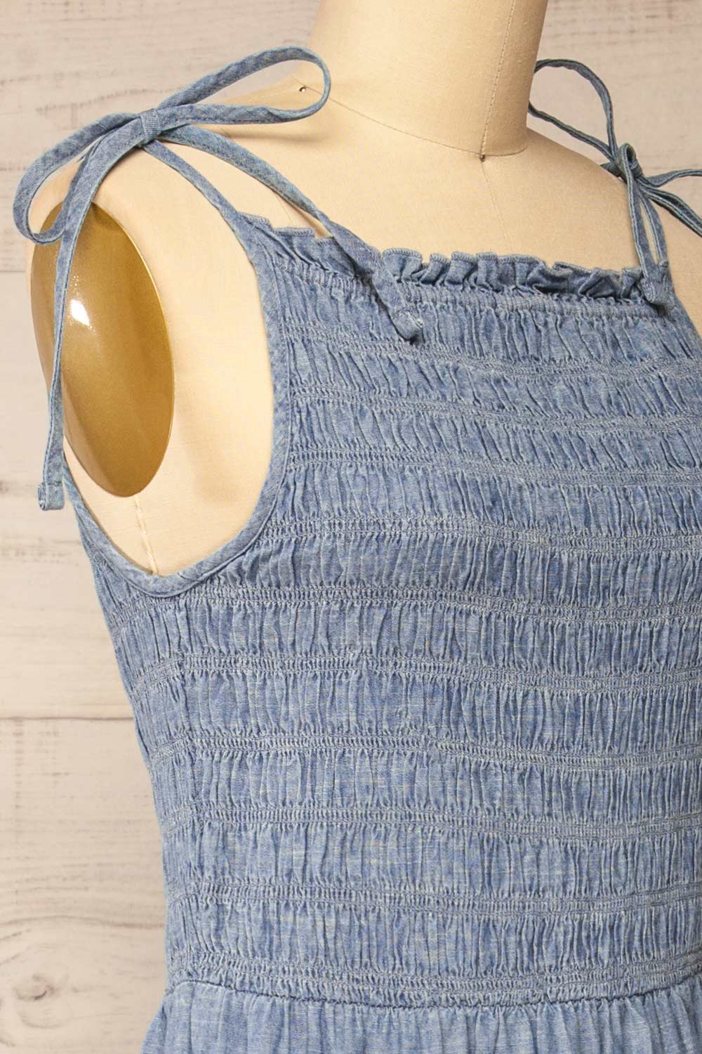 Tiannah Blue Denim Midi Dress with Pockets | La petite garçonne side