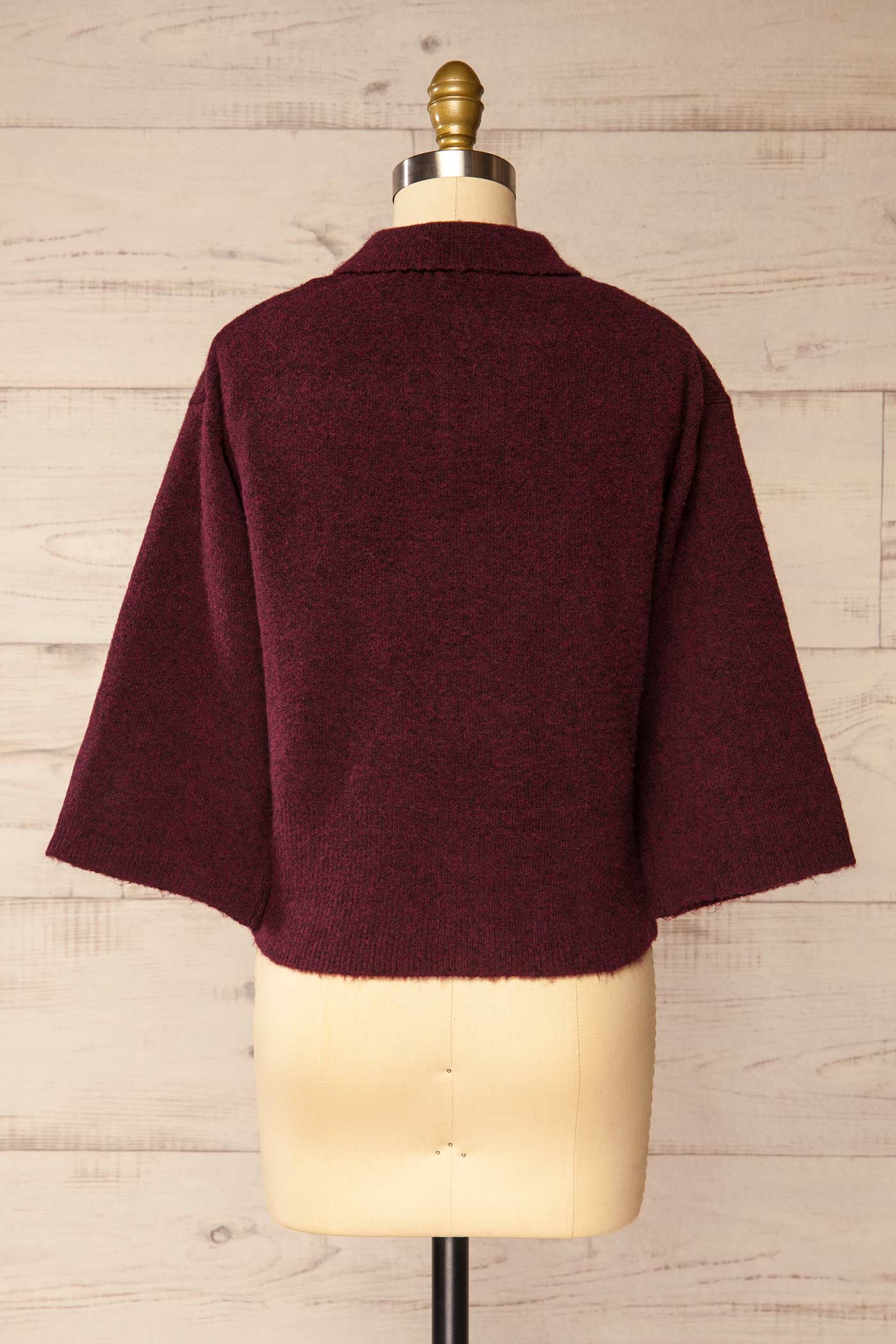 back view of Tierbo Burgundy Cardigan with 3/4 Sleeves at La petite garçonne