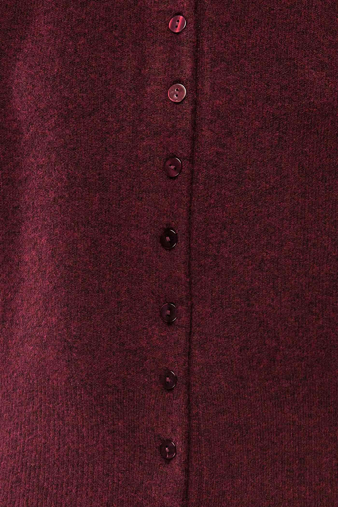 fabric view of Tierbo Burgundy Cardigan with 3/4 Sleeves at La petite garçonne