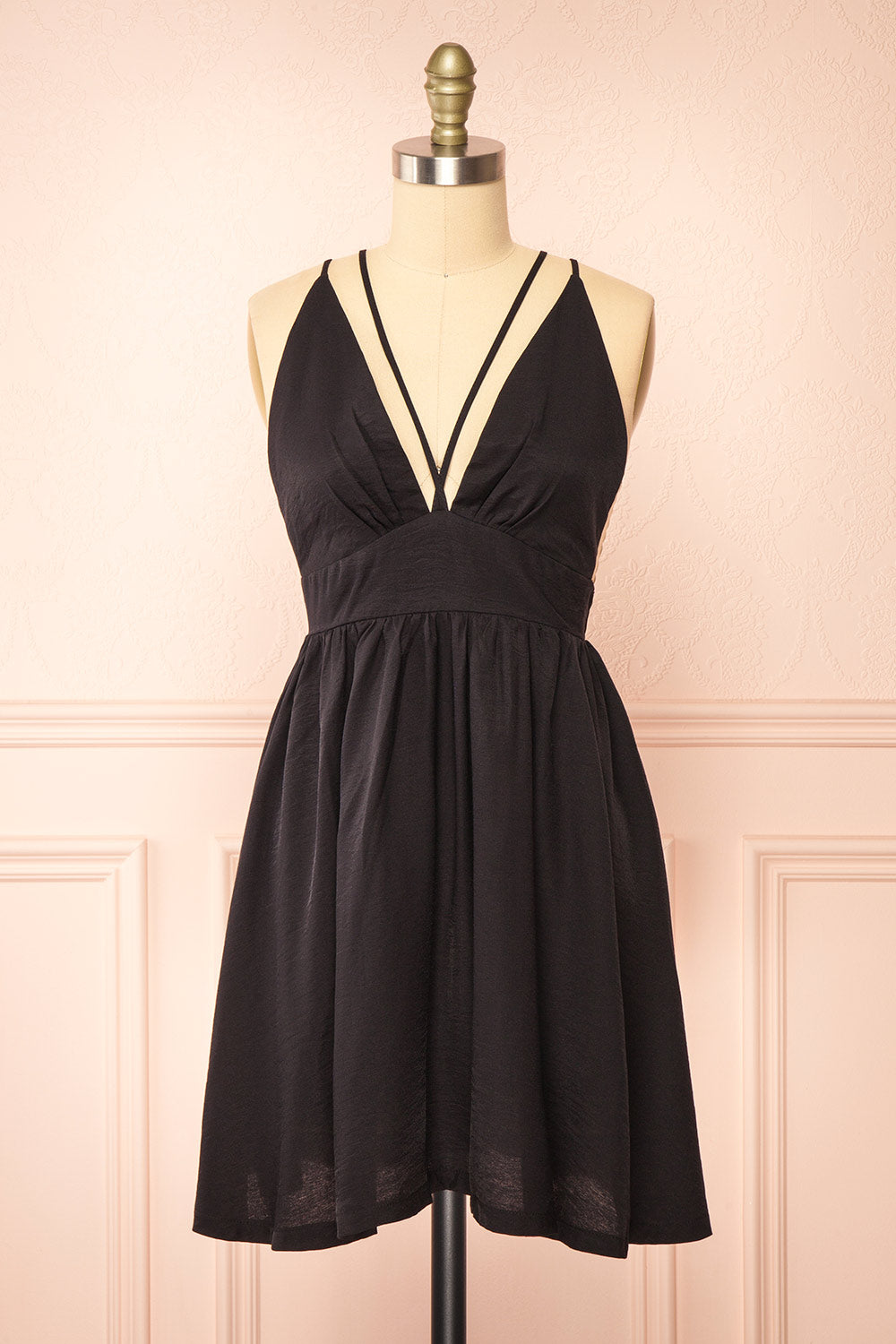 Tillie Short Black Plunging Neckline Dress | Boutique 1861 front view