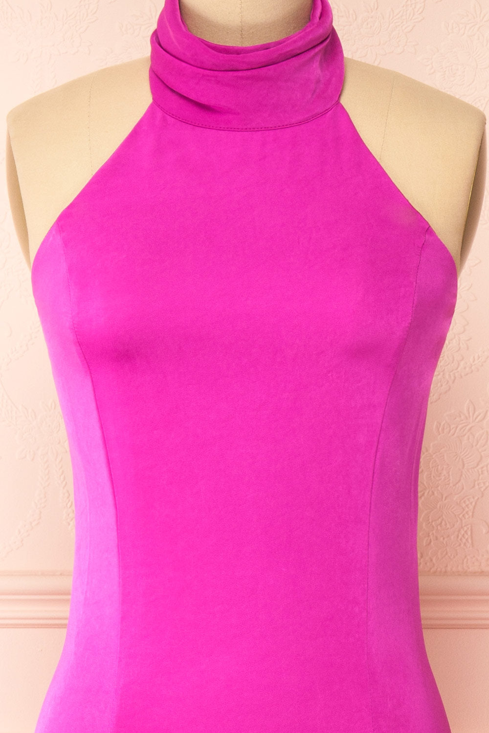 Tirielle Long Fuchsia Satin Dress w/ Slit | Boutique 1861 front