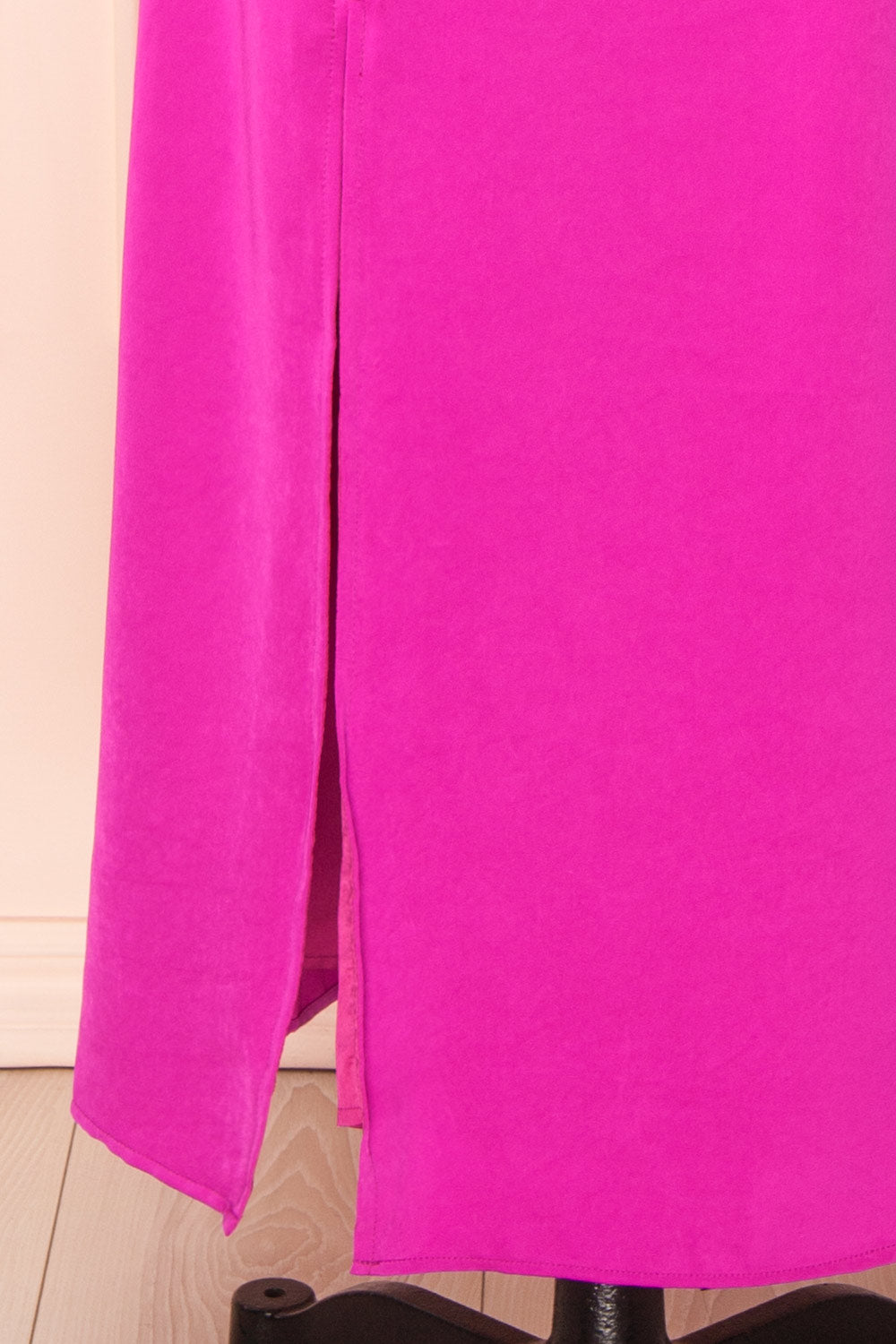 Tirielle Long Fuchsia Satin Dress w/ Slit | Boutique 1861 bottom 