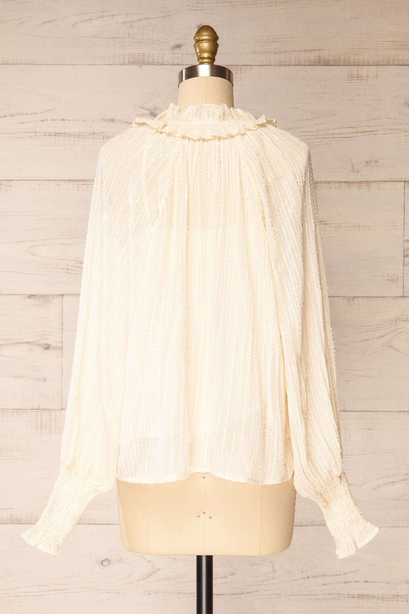 Tobago | Ivory Ruffled Neck Sequin Blouse with Tank Top