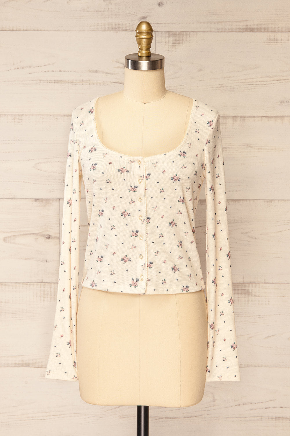 Topona Long-Sleeved Ivory Floral Top | La petite garçonne front view