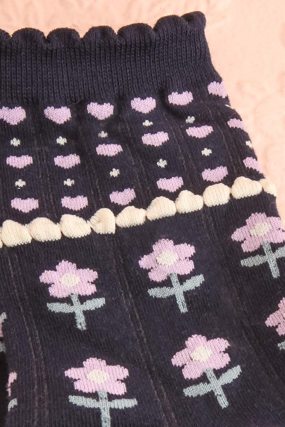 Torri Black Floral Crew Socks | Boutique 1861 close-up