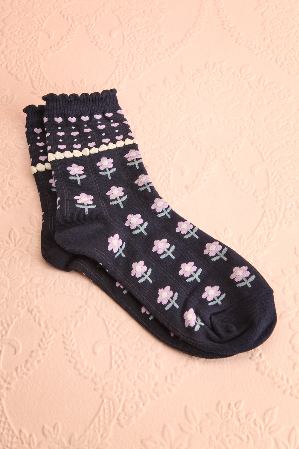 Torri Black Floral Crew Socks | Boutique 1861