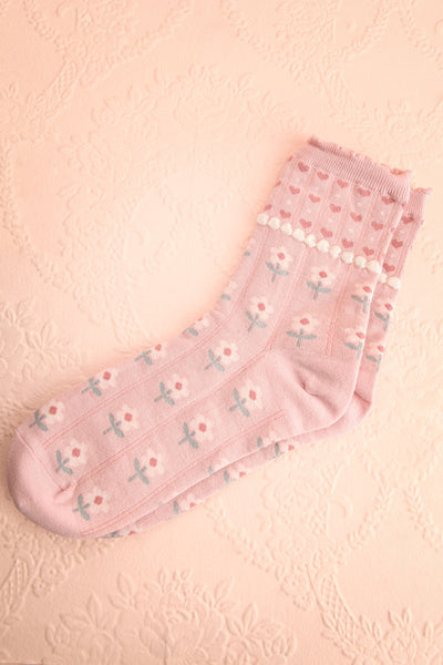 Torri Pink Floral Crew Socks | Boutique 1861