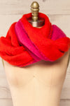 Tostado Soft Fuzzy Knitted Pink & Red Scarf | La petite garçonne front close-up