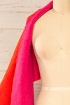Tostado Soft Fuzzy Knitted Pink & Red Scarf | La petite garçonne shawl close-up