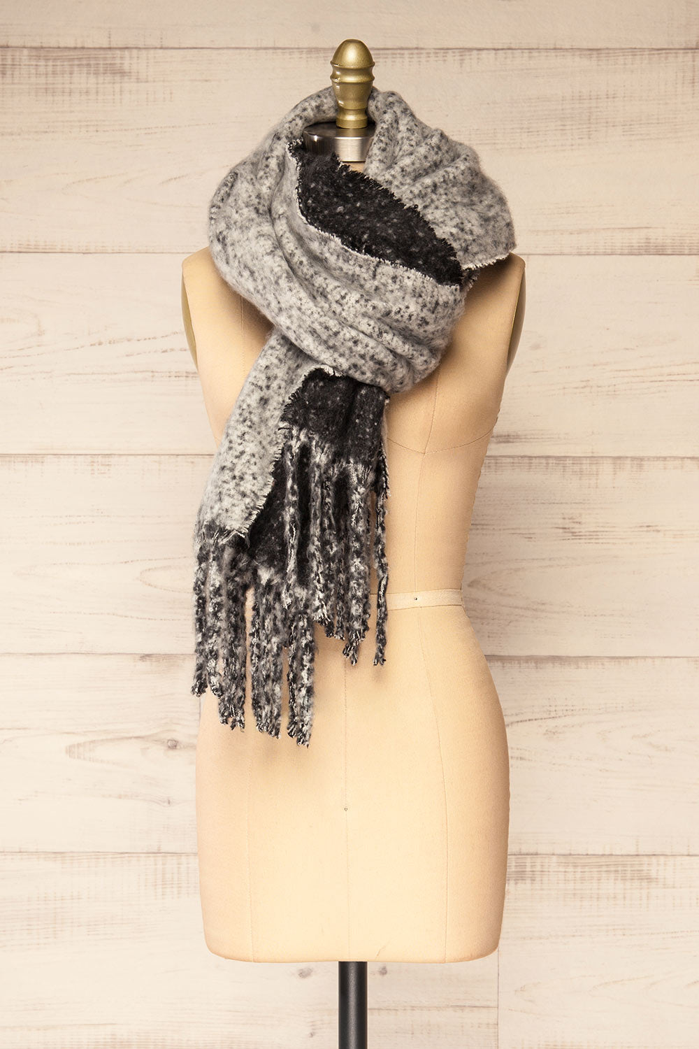 Tostado Black Soft Fuzzy Knitted Scarf | La petite garçonne view