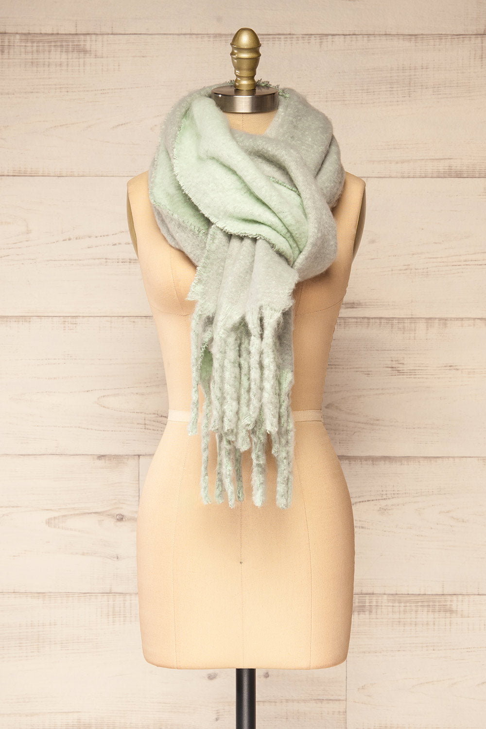 Tostado Mint Soft Fuzzy Knitted Scarf | La petite garçonne view