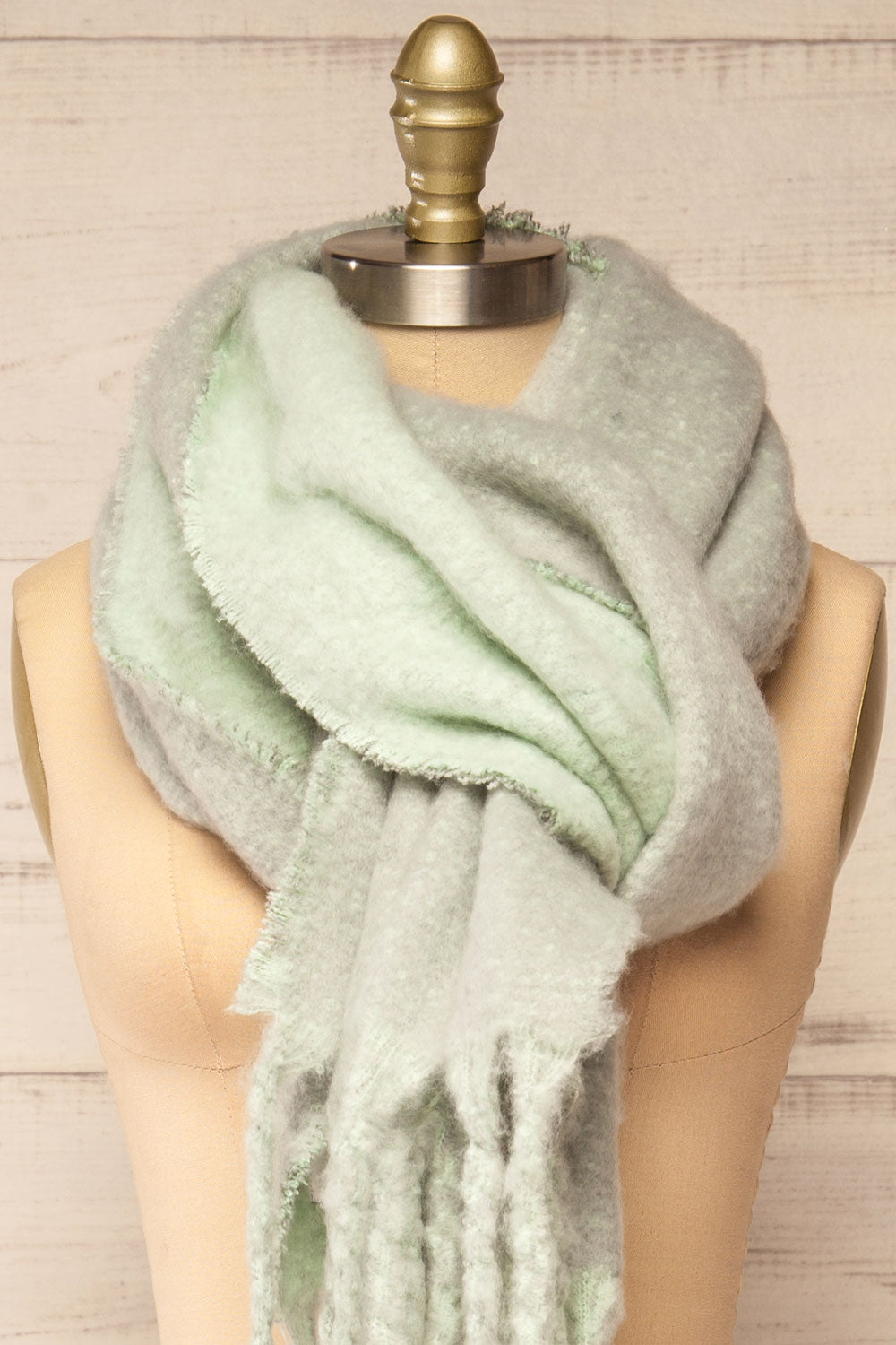 Tostado Mint Soft Fuzzy Knitted Scarf | La petite garçonne close-up