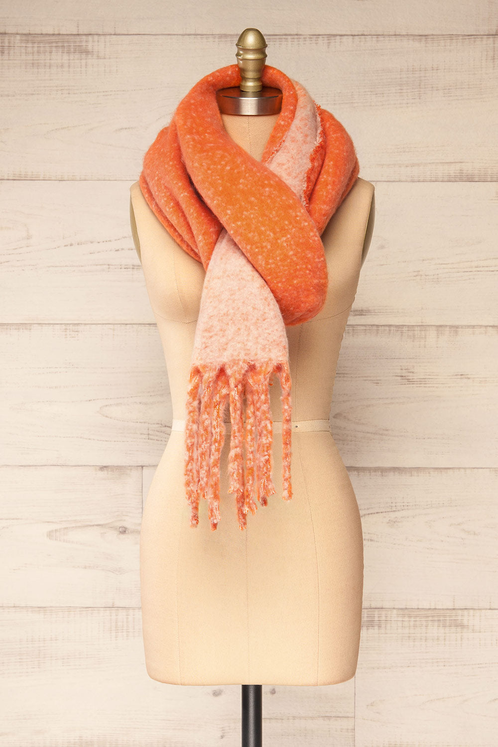 Tostado Orange Soft Fuzzy Knitted Scarf | La petite garçonne wrapped