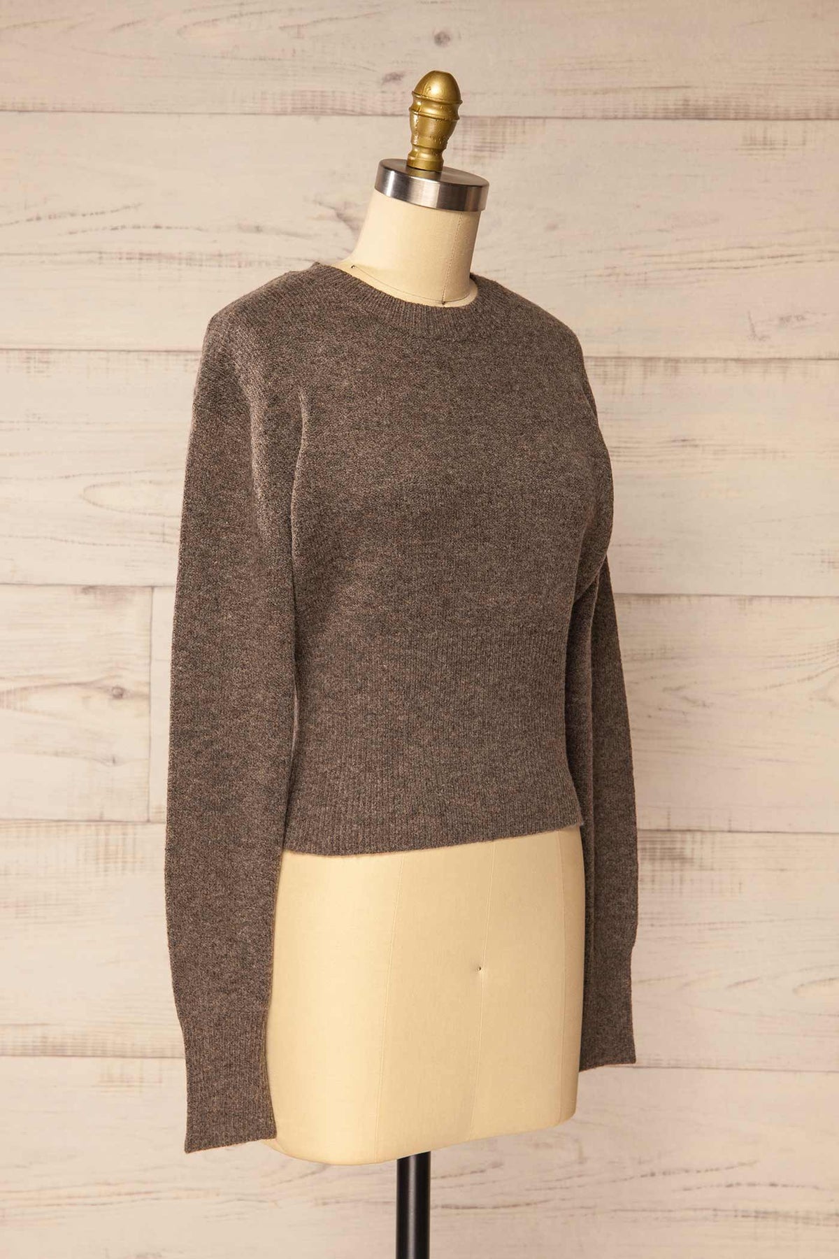 side view of Touima Taupe Knitted Sweater with Ribbed Waist at La petite garçonne