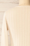 Toulon Beige Long Sleeve Lace-Knit Top | La petite garçonne back close-up