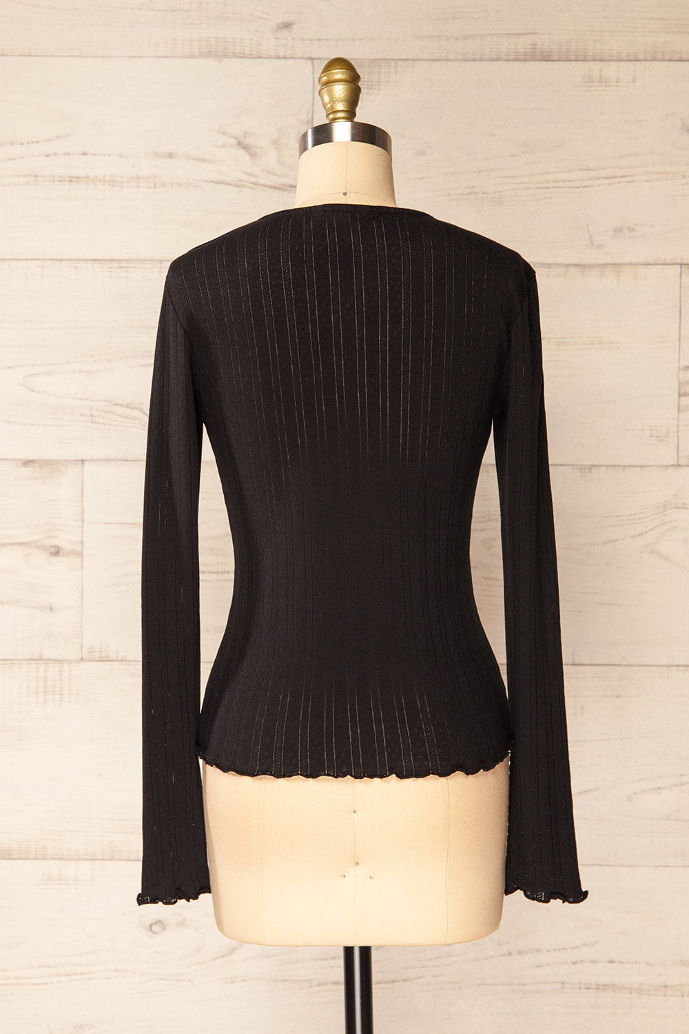 Toulon Black Long Sleeve Lace-Knit Top | La petite garçonne back view