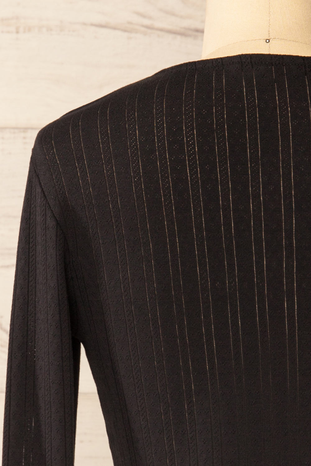 Toulon Black Long Sleeve Lace-Knit Top | La petite garçonne back close-up