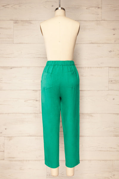 Trincao Green Linen Pants with Drawstrings | La petite garçonne back view