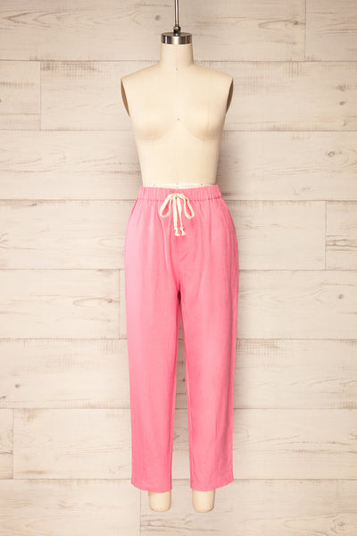Trincao Pink Linen Pants with Drawstrings | La petite garçonne front view