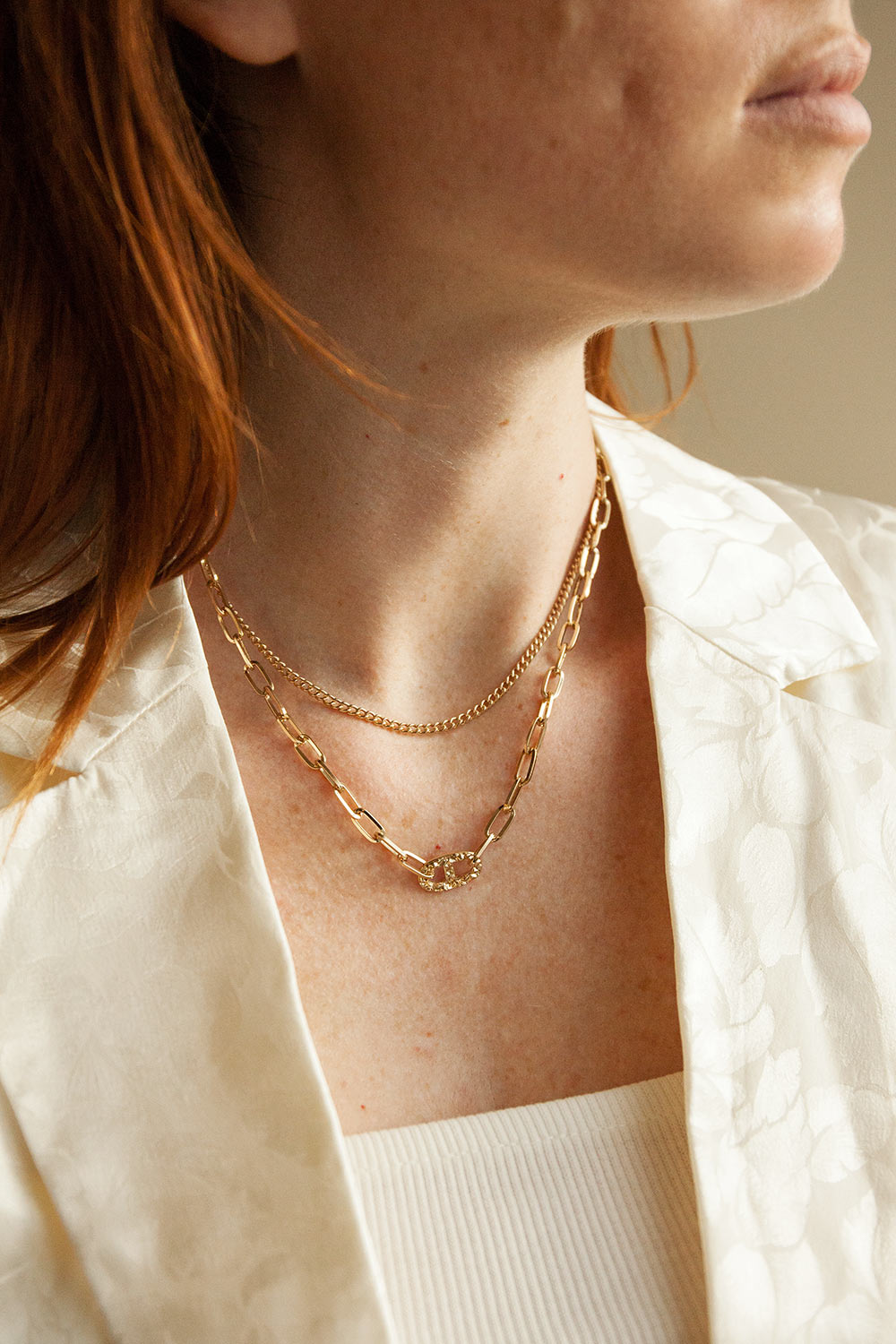 Triomphant Gold Layered Chain Necklace | La petite garçonne model