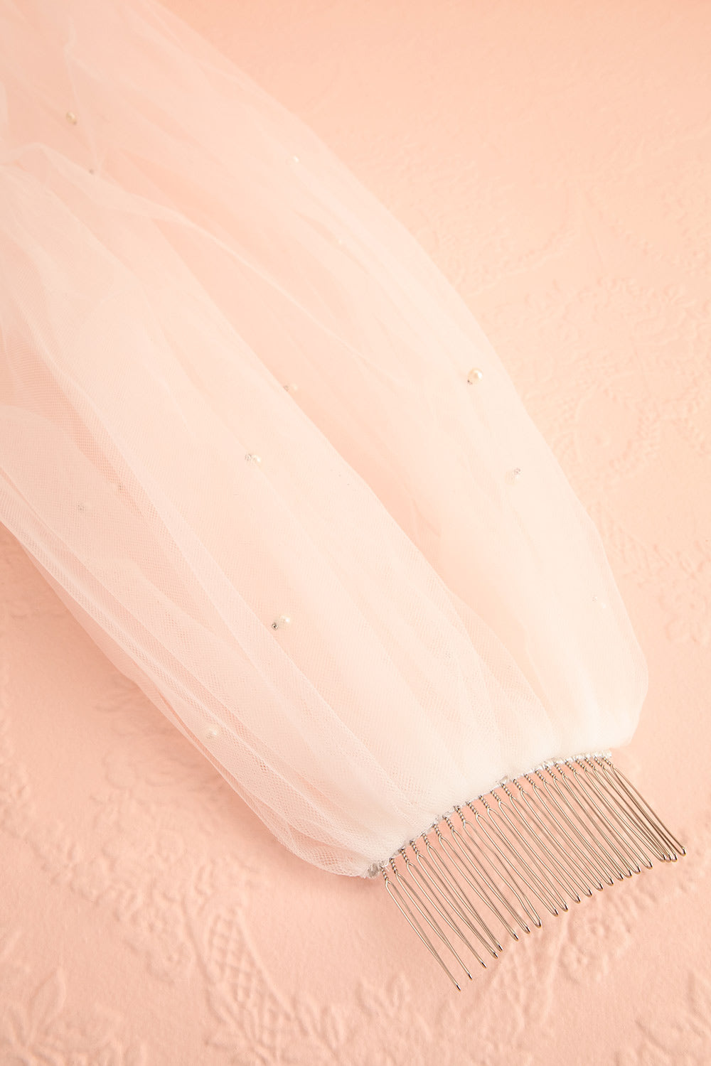 Trisha Royal Length White Veil with Pearls | Boudoir 1861 close-up