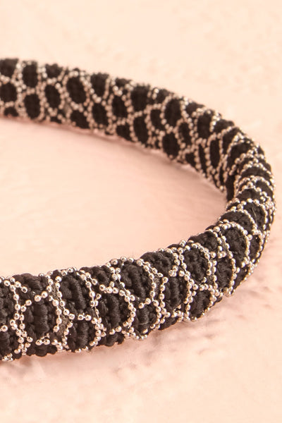 Trisula Black Headband w/ Silver Chain Design | Boutique 1861 flat close-up
