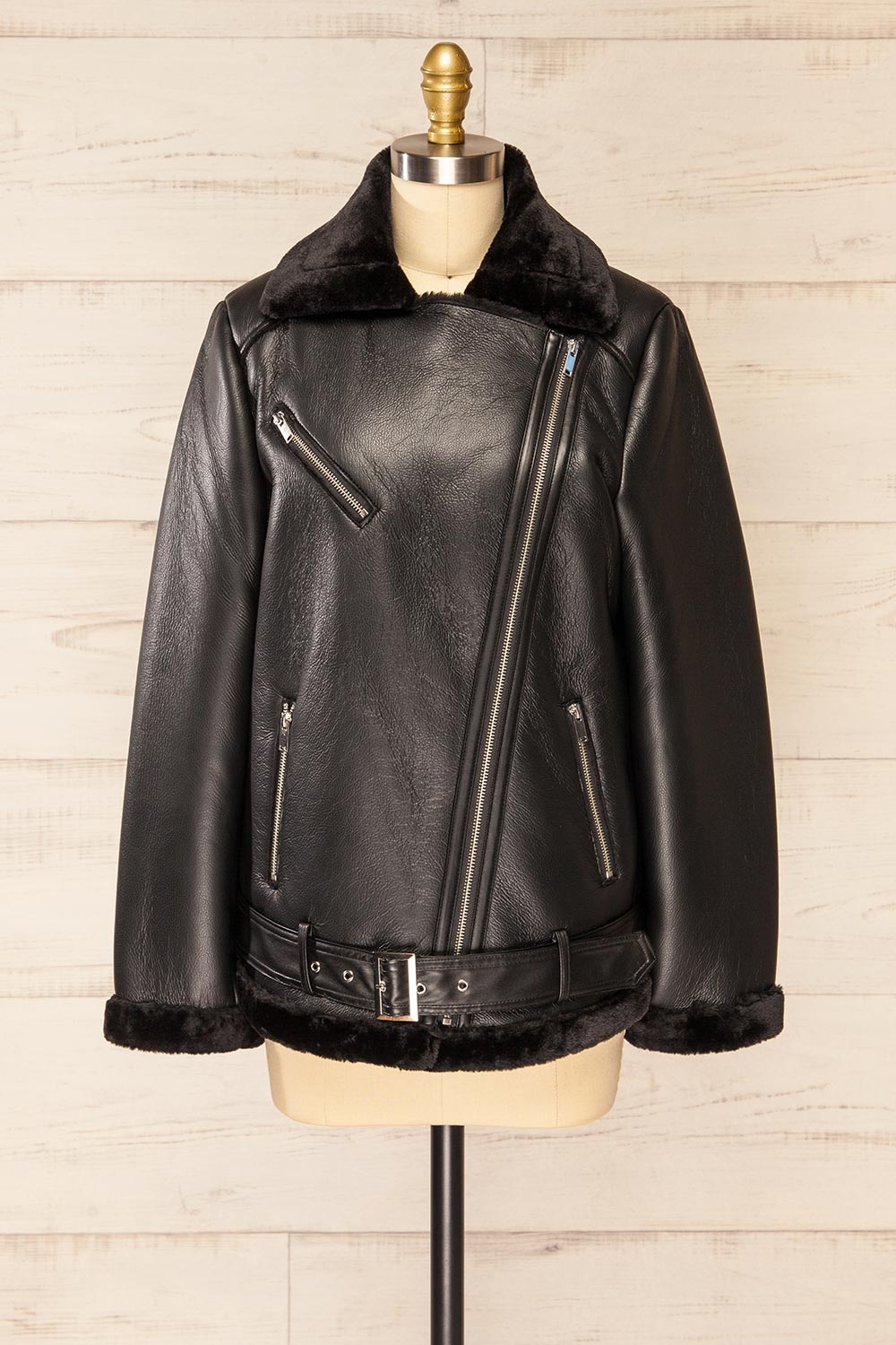 Tsabong Black Faux Leather Coat | La petite garçonne front view