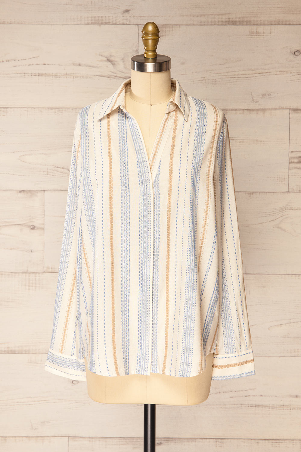Tubah Blue Long Sleeves Striped Button-Up Shirt | La petite garçonne front view