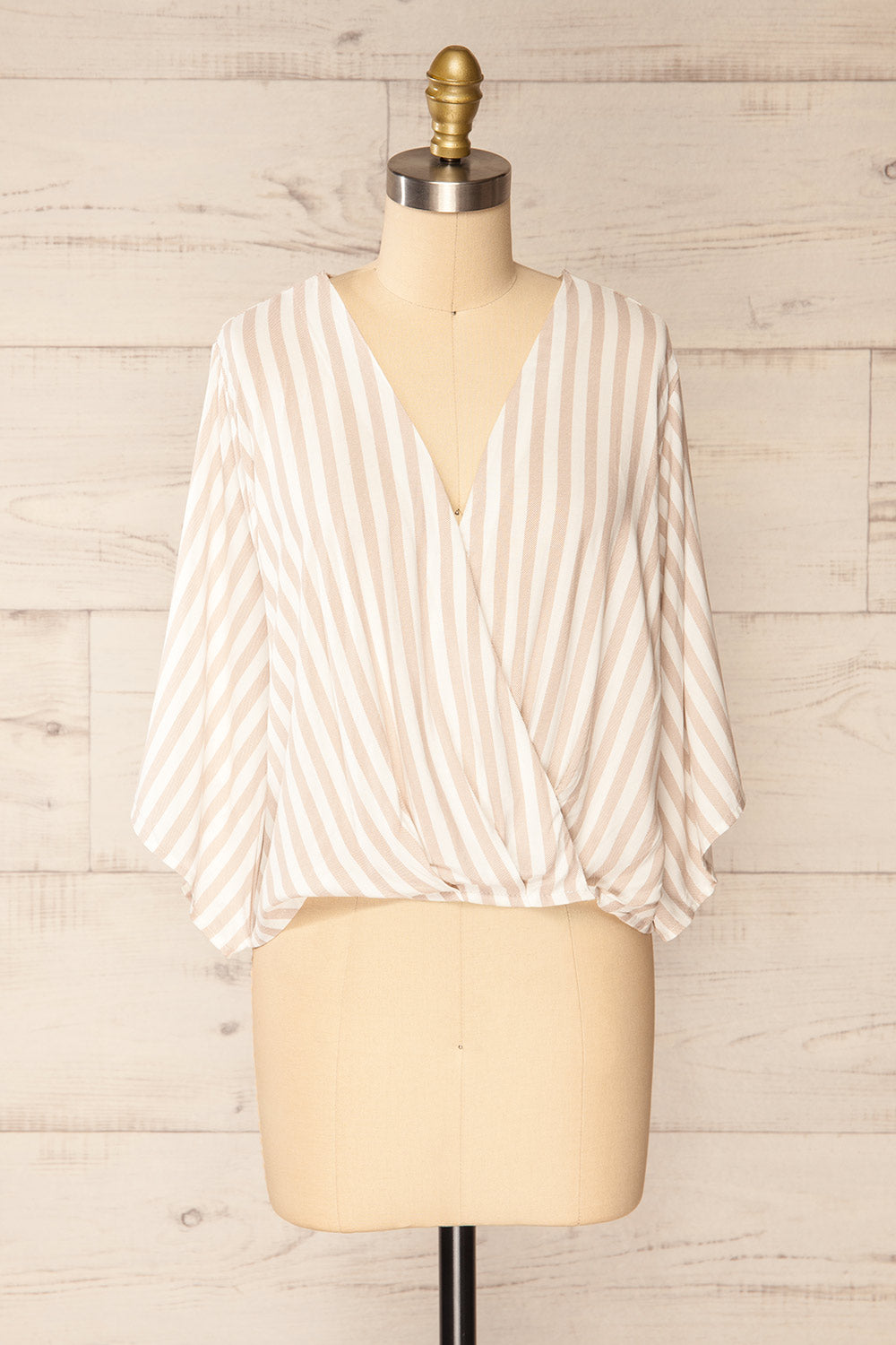 Tucuman Taupe Striped Loose V-Neck Top | La petite garçonne front view