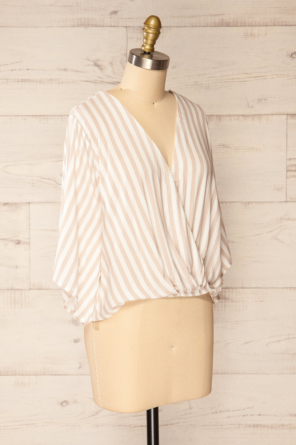 Tucuman Taupe Striped Loose V-Neck Top | La petite garçonne side view