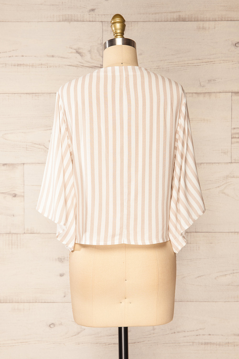 Tucuman Taupe Striped Loose V-Neck Top | La petite garçonne back view