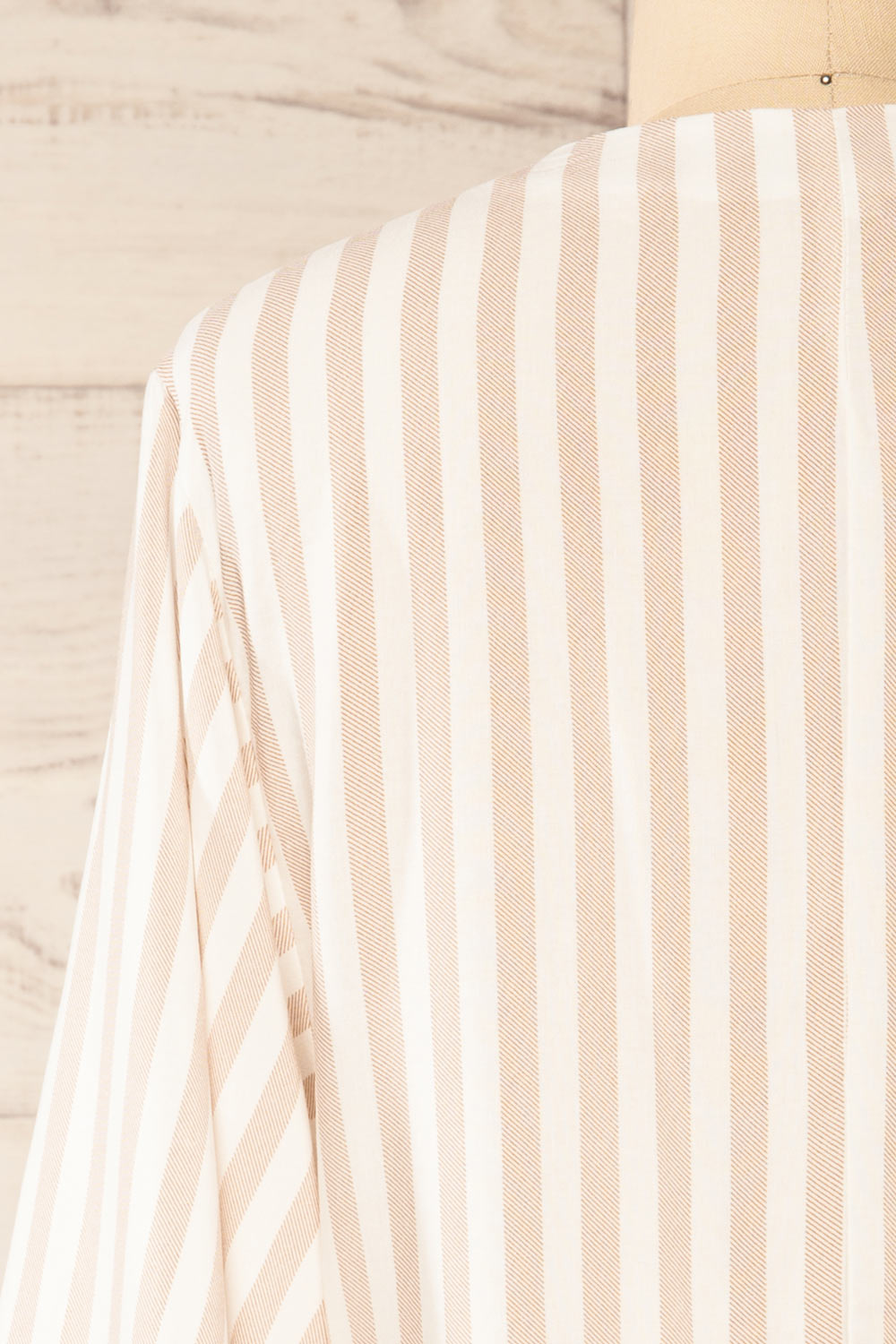 Tucuman Taupe Striped Loose V-Neck Top | La petite garçonne back close-up