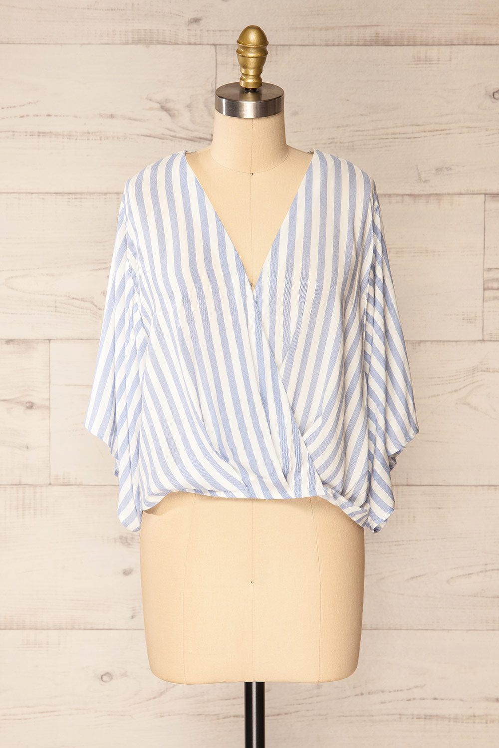 Tucuman Blue Striped Loose V-Neck Top | La petite garçonne front view