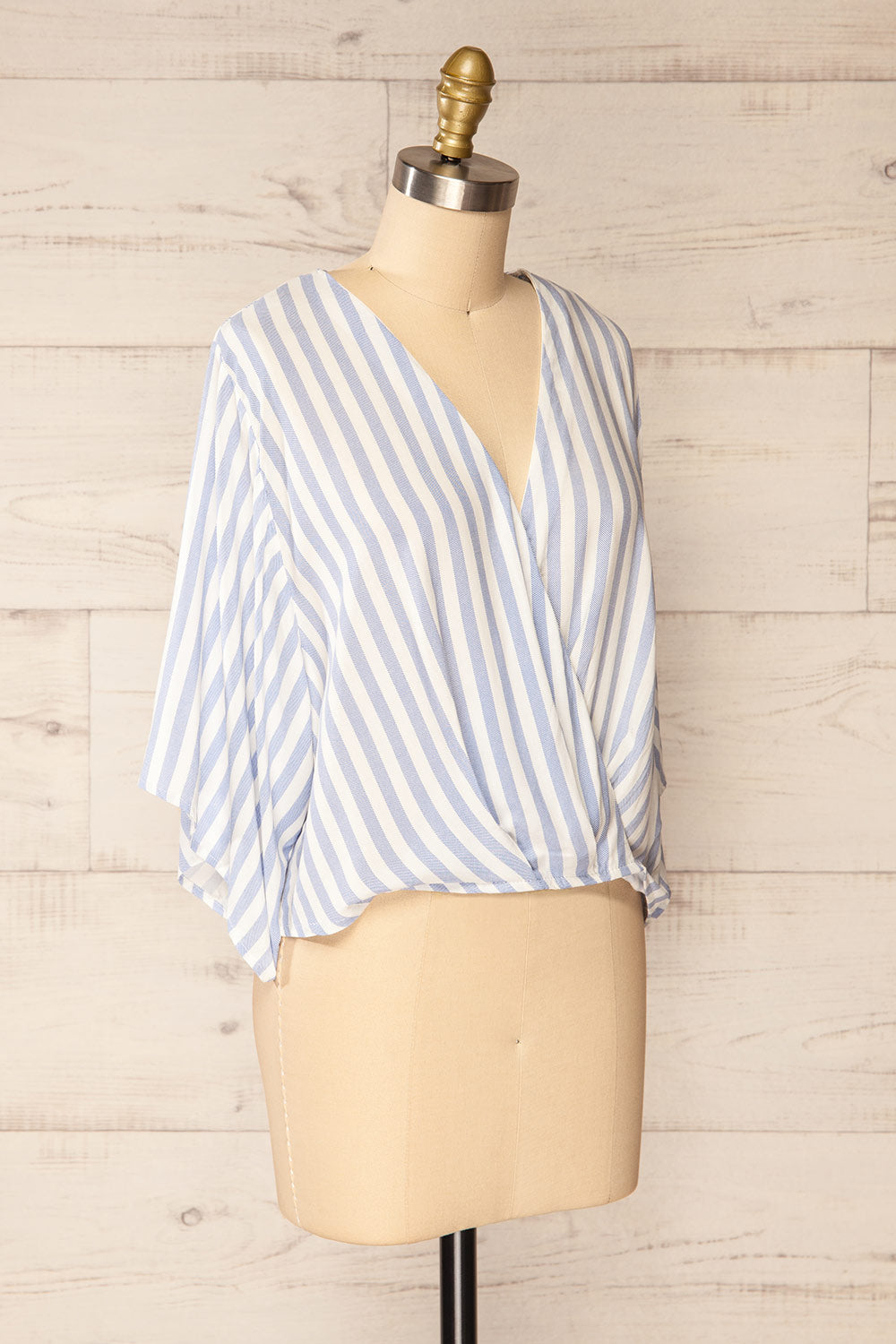 Tucuman Blue Striped Loose V-Neck Top | La petite garçonne  side view