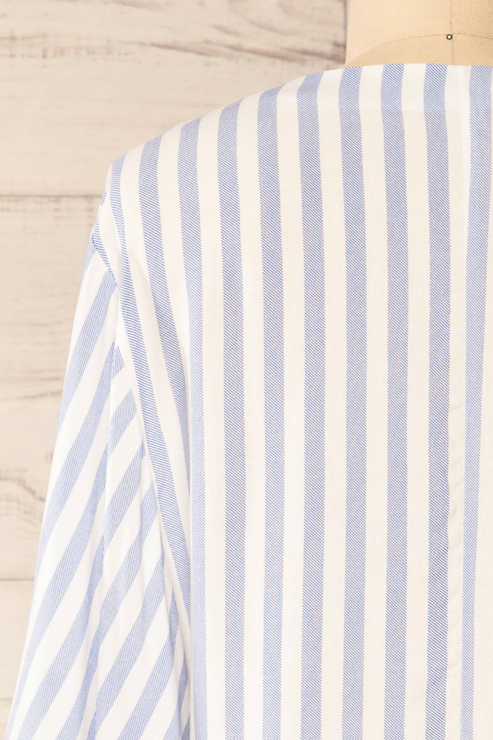 Tucuman Blue Striped Loose V-Neck Top | La petite garçonne back close-up