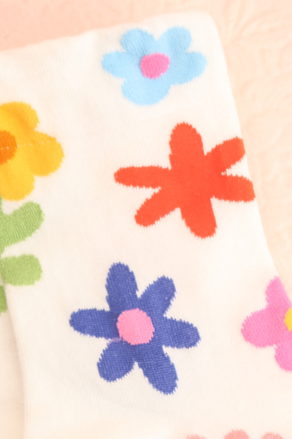 Tulum White Drawn Flowers Crew Socks | Boutique 1861 close-up