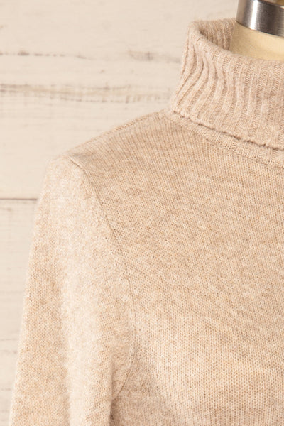 Tumut Taupe Short Turtleneck Sweater | La petite garçonne side close-up