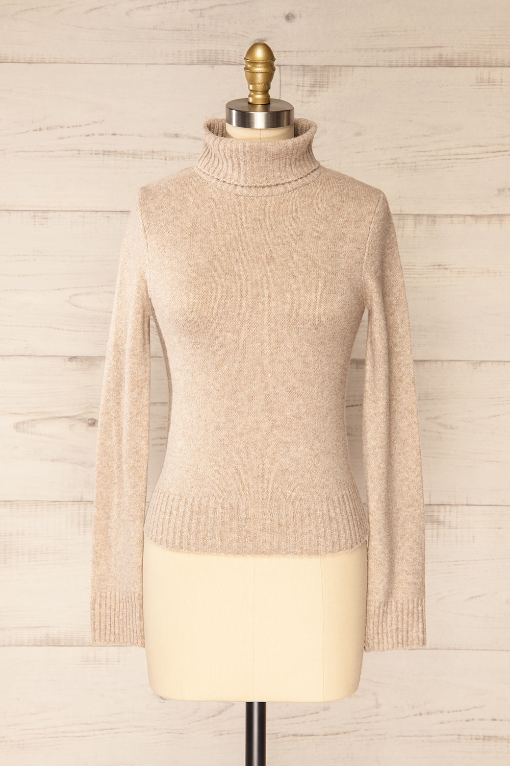 Tumut Taupe Short Turtleneck Sweater | La petite garçonne front view