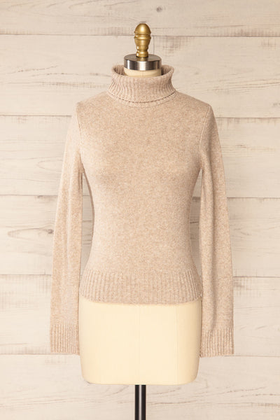 Tumut Taupe Short Turtleneck Sweater | La petite garçonne front view