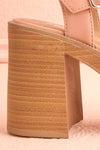 Turbo Beige Heeled Wooden Platform Sandals | Boutique 1861 side back close-up